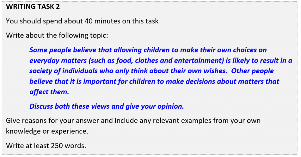 IELTS writing Task 2 question allowing children to make decisions