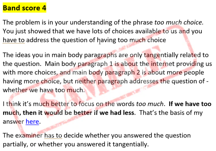 IELTS task 2 band score 4 comments